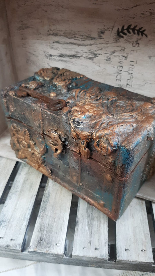 Mixed media wooden trinket box. Unique one off piece.
